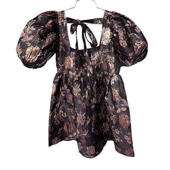 Sophie the Label Gold Puff Sleeve Metallic Jacquard Mini Dress S NWT - Picture 2 of 6